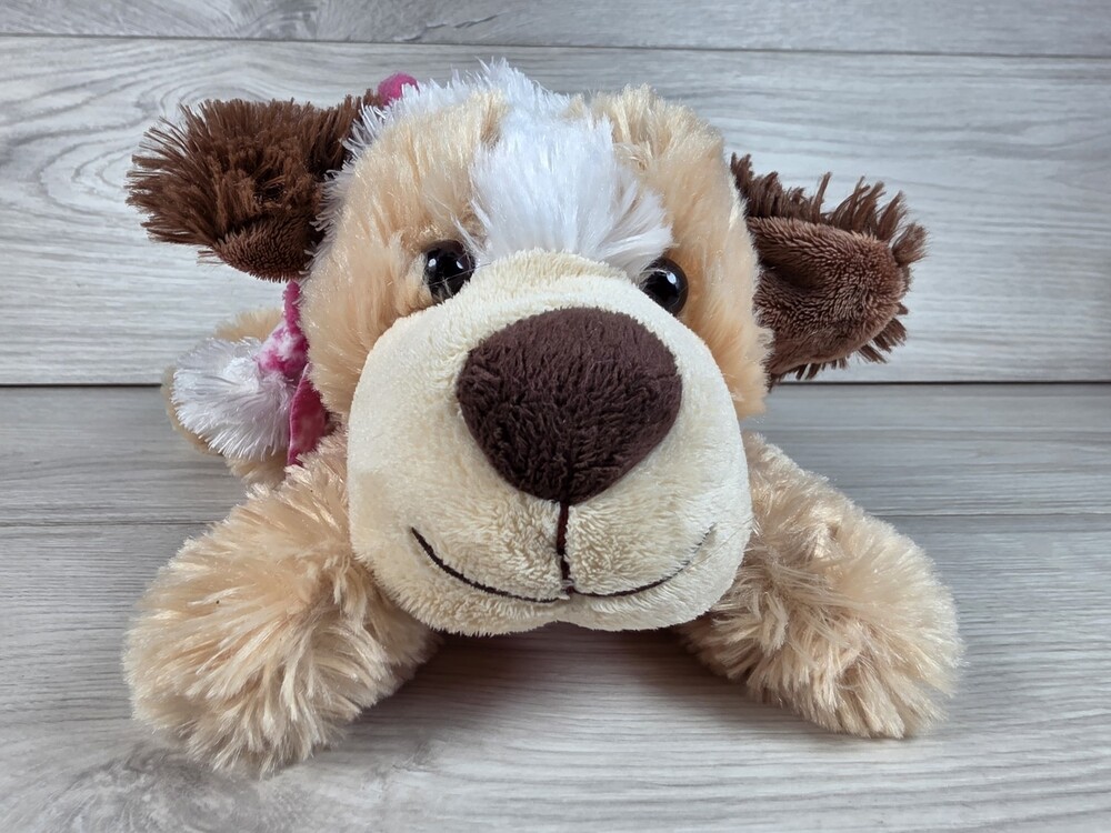 CALTOY Plush Dog Wearing Pink and White Hat and Scarf SU19